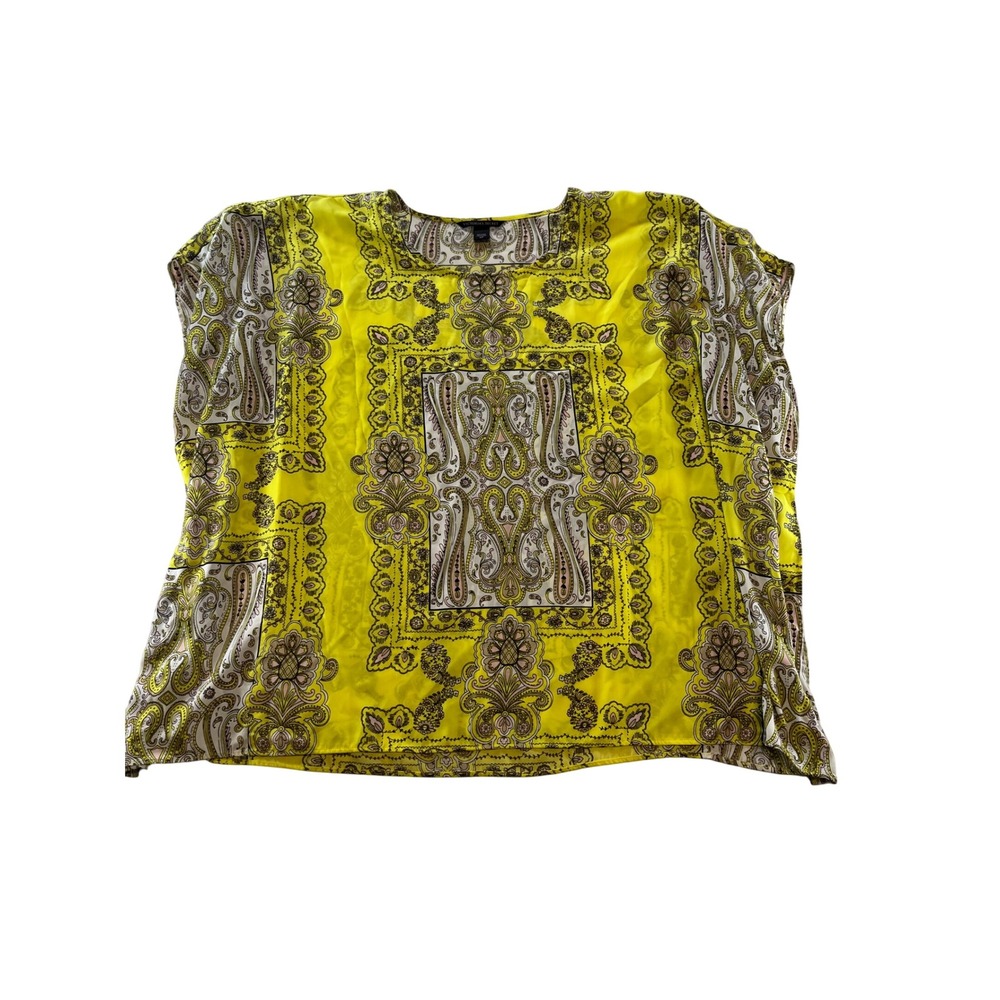Victoria's Secret Womens Yellow Paisley Print Short Sleeve Sheer Blouse Top S